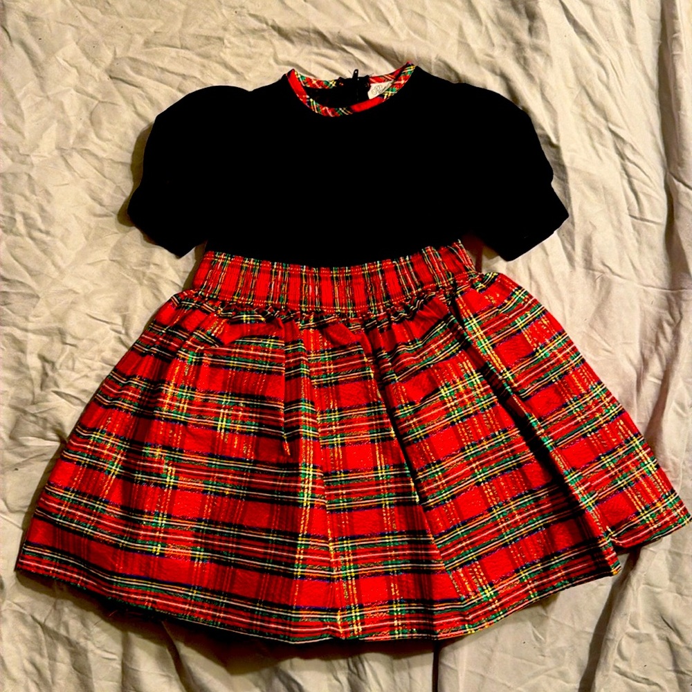 VTG girls classic velvet & plaid holiday dress-SZ 4 EUC